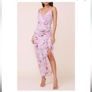 Astr Label Lilac Floral Ruffle Chiffon Dress